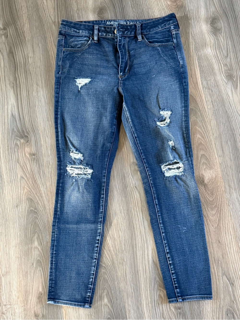 American Eagle Outfitters Distressed Dark Blue Stretch Hi-Rise Jeggings